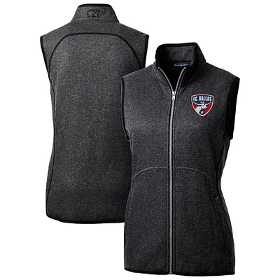 Women's Cutter & Buck Heather Charcoal FC Dallas Mainsail Sweater-Knit Full-Zip Vest