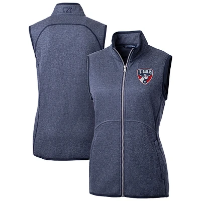 Women's Cutter & Buck Heather Navy FC Dallas Mainsail Sweater-Knit Full-Zip Vest