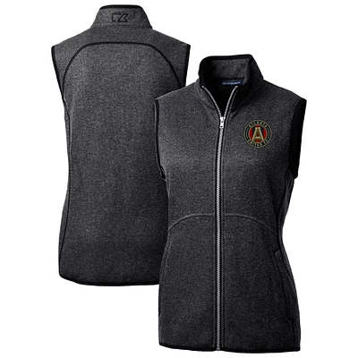 Women's Cutter & Buck Heather Charcoal Atlanta United FC Mainsail Sweater-Knit Full-Zip Vest