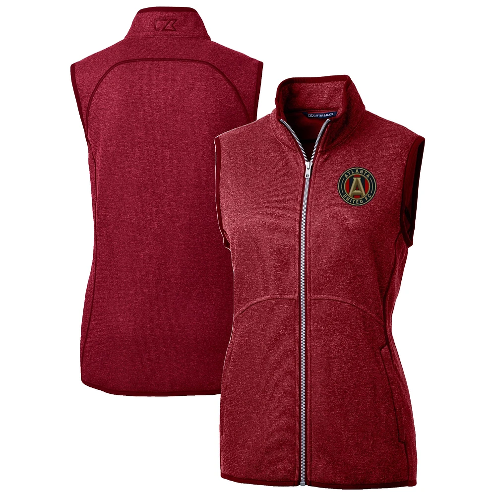 Women's Cutter & Buck Heather Red Atlanta United FC Mainsail Sweater-Knit Full-Zip Vest