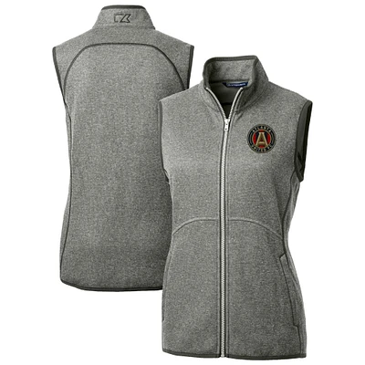 Women's Cutter & Buck Heather Gray Atlanta United FC Mainsail Sweater-Knit Full-Zip Vest