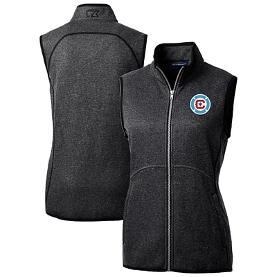 Women's Cutter & Buck Heather Charcoal Chicago Fire Mainsail Sweater-Knit Full-Zip Vest
