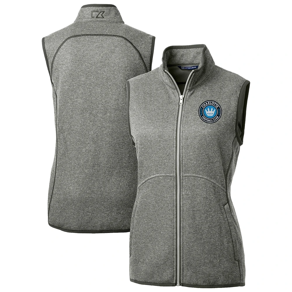 Women's Cutter & Buck Heather Gray Charlotte FC Mainsail Sweater-Knit Full-Zip Vest
