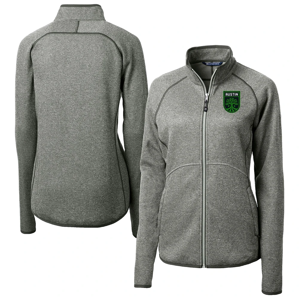 Women's Cutter & Buck Heather Gray Austin FC Mainsail Sweater-Knit Raglan Full-Zip Jacket