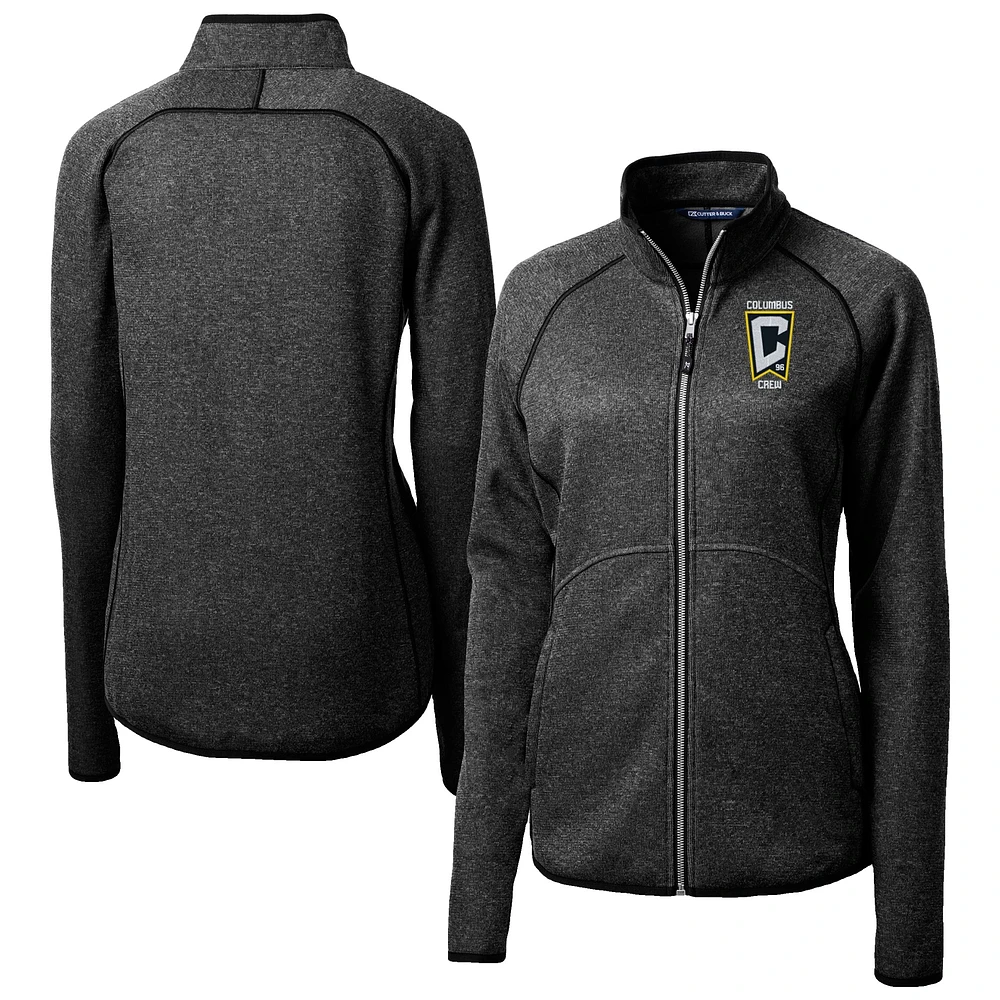 Women's Cutter & Buck Heather Charcoal Columbus Crew Mainsail Sweater-Knit Raglan Full-Zip Jacket