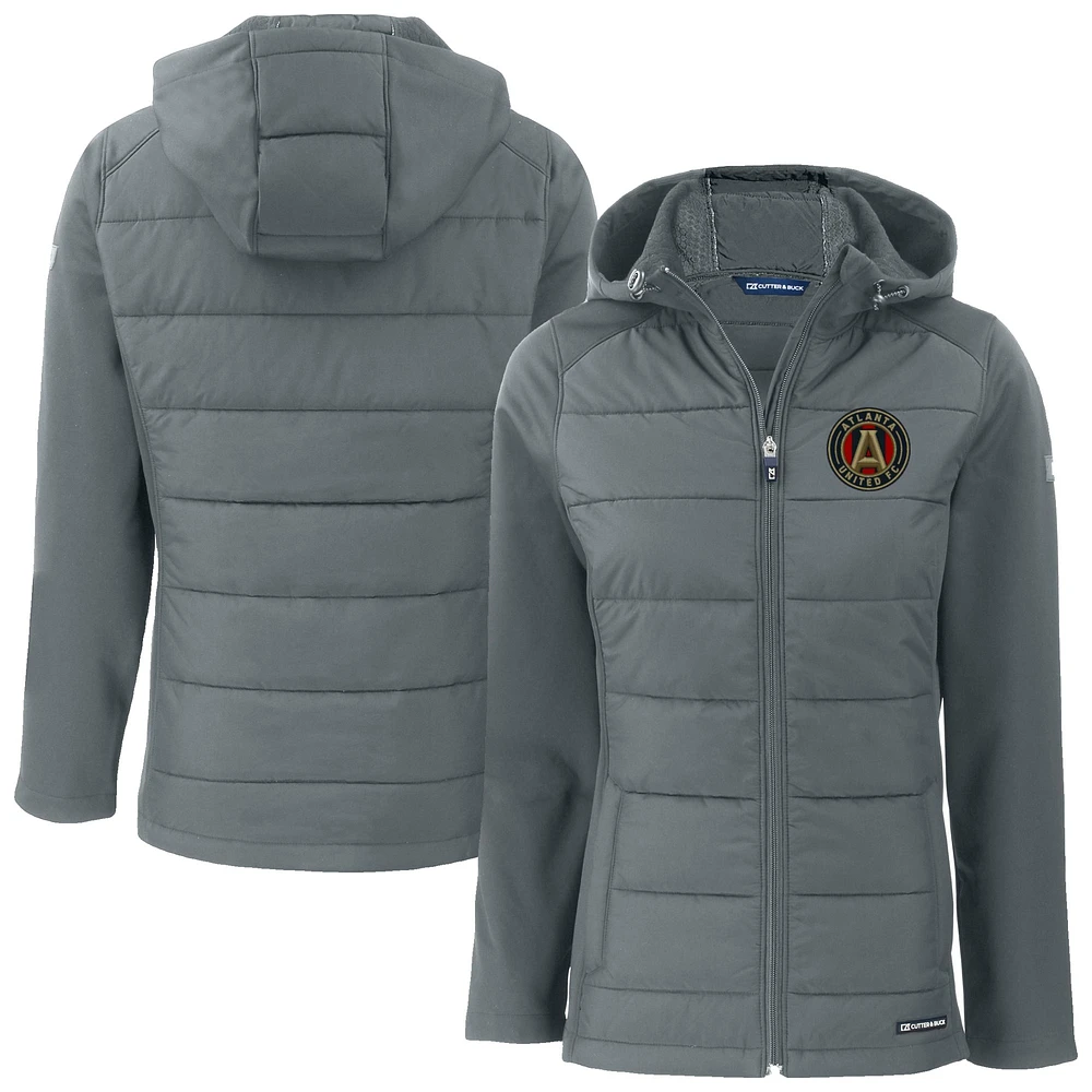 Women's Cutter & Buck Gray Atlanta United FC Evoke Hybrid Eco Softshell Recycled Full Zip Hooded Jacket