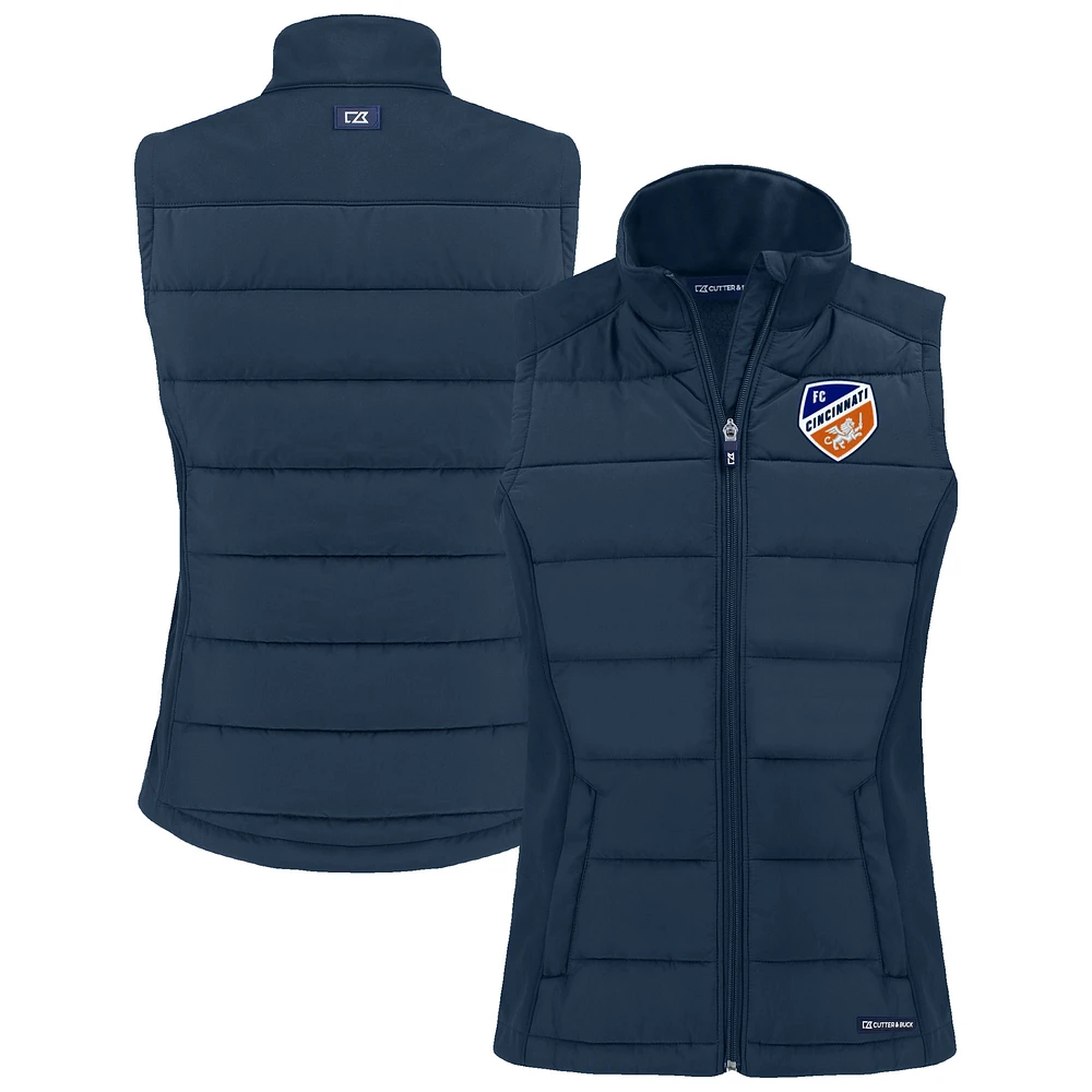 Women's Cutter & Buck Navy FC Cincinnati Evoke Hybrid Eco Softshell Recycled Full-Zip Vest
