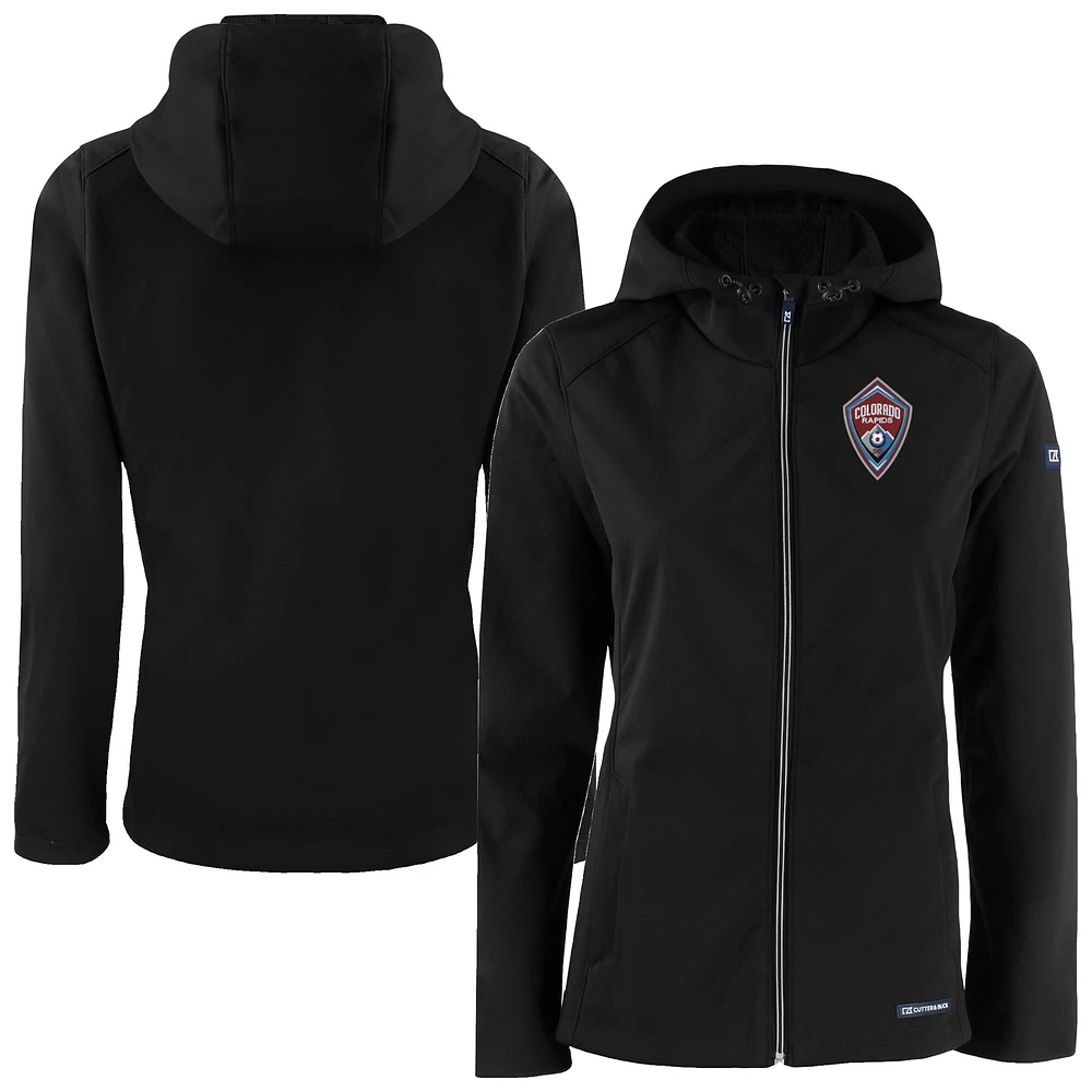 Women's Cutter & Buck Black Colorado Rapids Evoke Eco Softshell Recycled Full-Zip Jacket