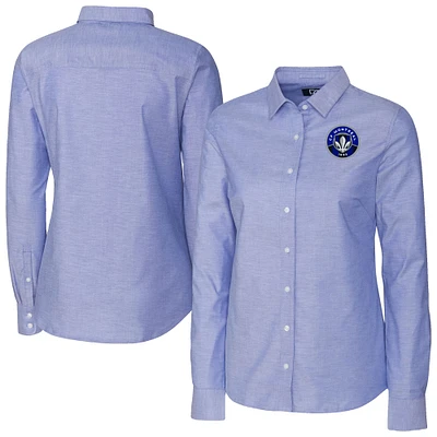 Women's Cutter & Buck Blue CF Montreal Stretch Oxford Tri-Blend Long Sleeve Dress Shirt