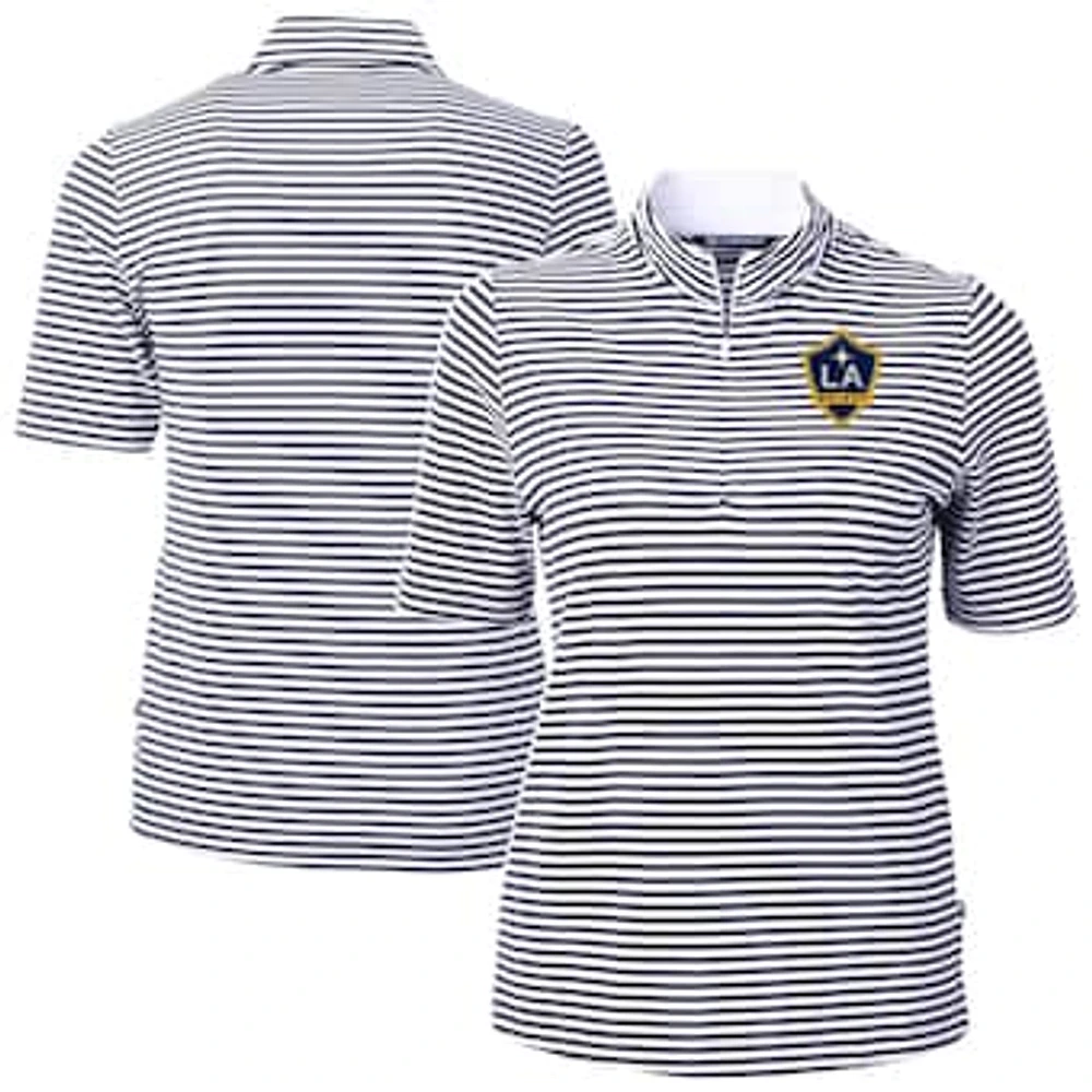 Women's Cutter & Buck Navy LA Galaxy Virtue Eco Pique Stripe Recycled Quarter-Zip Top