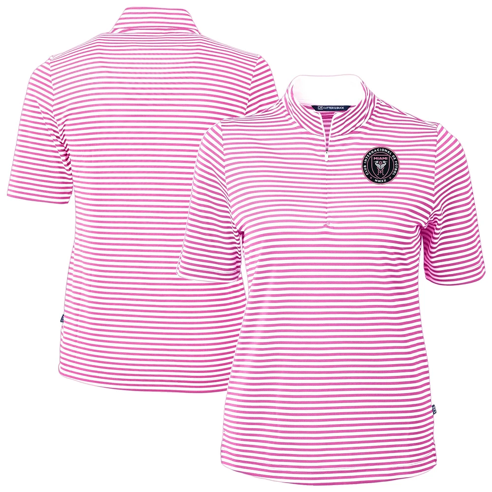 Women's Cutter & Buck Inter Miami CF Virtue Eco Pique Stripe Recycled Quarter-Zip Top