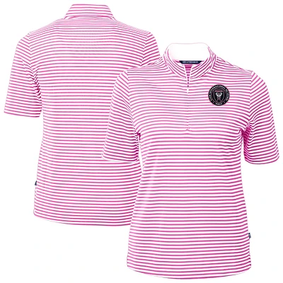 Women's Cutter & Buck Inter Miami CF Virtue Eco Pique Stripe Recycled Quarter-Zip Top