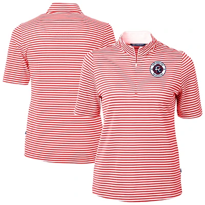 Women's Cutter & Buck New England Revolution Virtue Eco Pique Stripe Recycled Quarter-Zip Top