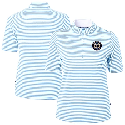 Women's Cutter & Buck Powder Blue Philadelphia Union Virtue Eco Pique Stripe Recycled Quarter-Zip Top