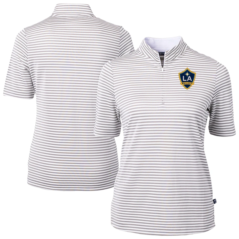 Women's Cutter & Buck Gray LA Galaxy Virtue Eco Pique Stripe Recycled Quarter-Zip Top