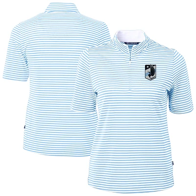 Women's Cutter & Buck Powder Blue Minnesota United FC Virtue Eco Pique Stripe Recycled Quarter-Zip Top
