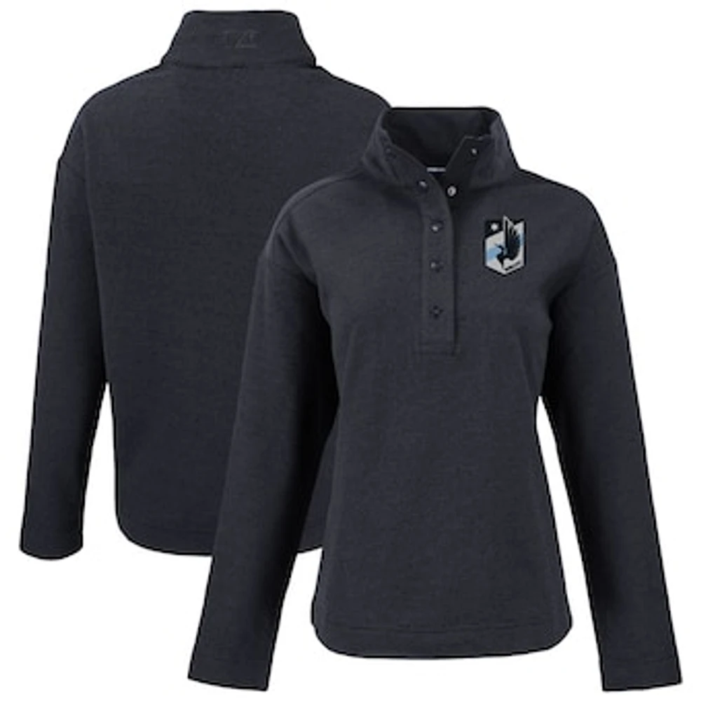 Women's Cutter & Buck Minnesota United FC Hunts Point Eco Textured Fleece Recycled Quarter-Snap Pullover Top