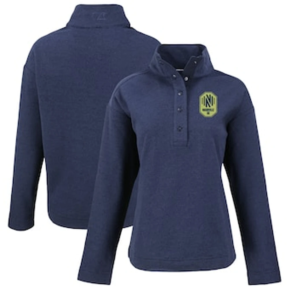 Women's Cutter & Buck Navy Nashville SC Hunts Point Eco Textured Fleece Recycled Quarter-Snap Pullover Top