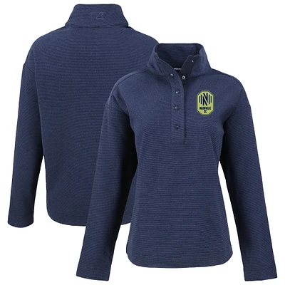 Women's Cutter & Buck Navy Nashville SC Hunts Point Eco Textured Fleece Recycled Quarter-Snap Pullover Top