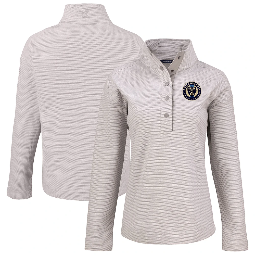 Women's Cutter & Buck Gray Philadelphia Union Hunts Point Eco Textured Fleece Recycled Quarter-Snap Pullover Top