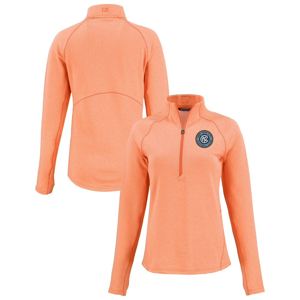 Women's Cutter & Buck Heather Orange New York City FC Peshastin Eco Fleece Recycled Half-Zip Pullover Top