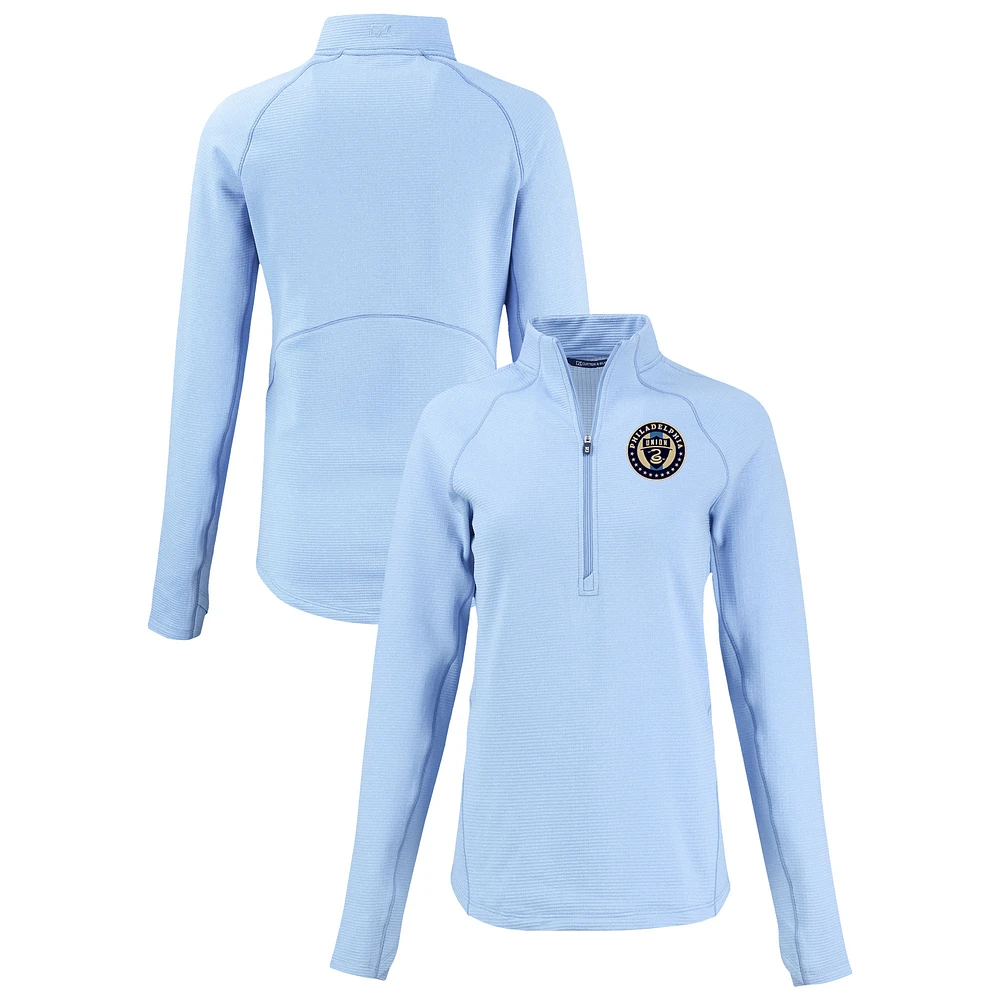 Women's Cutter & Buck Heather Powder Blue Philadelphia Union Peshastin Eco Fleece Recycled Half-Zip Pullover Top