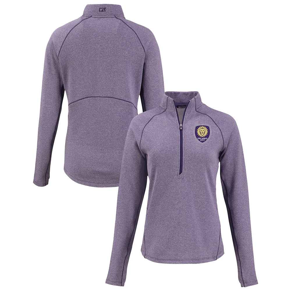 Women's Cutter & Buck Heather Purple Orlando City SC Peshastin Eco Fleece Recycled Half-Zip Pullover Top
