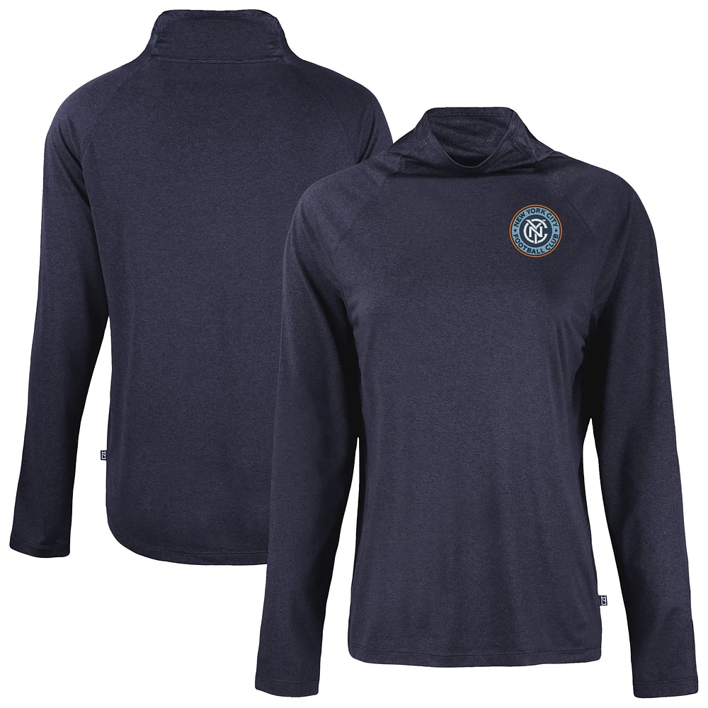 Women's Cutter & Buck Navy New York City FC Coastline Epic Comfort Eco Recycled Funnel-Neck Top
