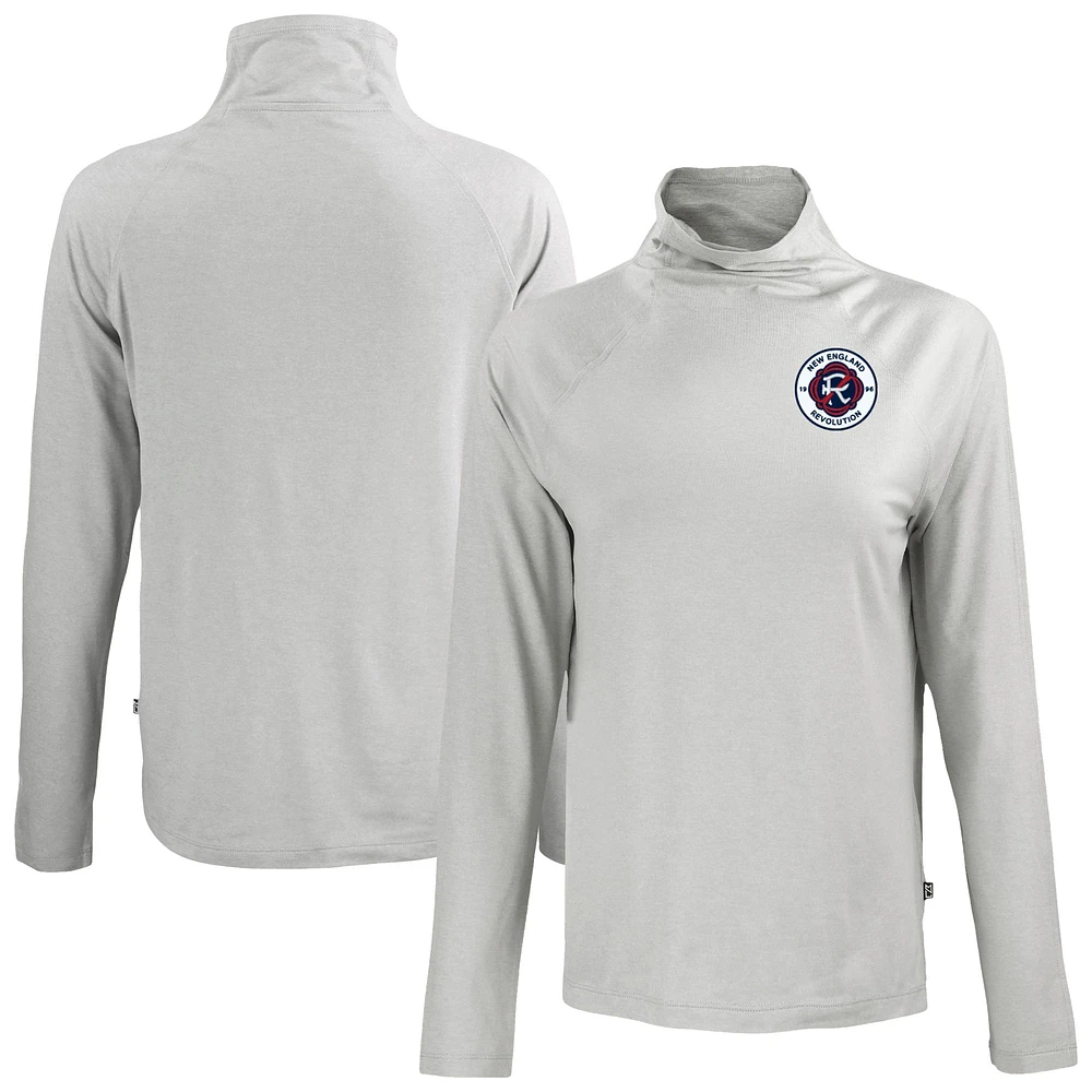 Women's Cutter & Buck Gray New England Revolution Coastline Epic Comfort Eco Recycled Funnel-Neck Top