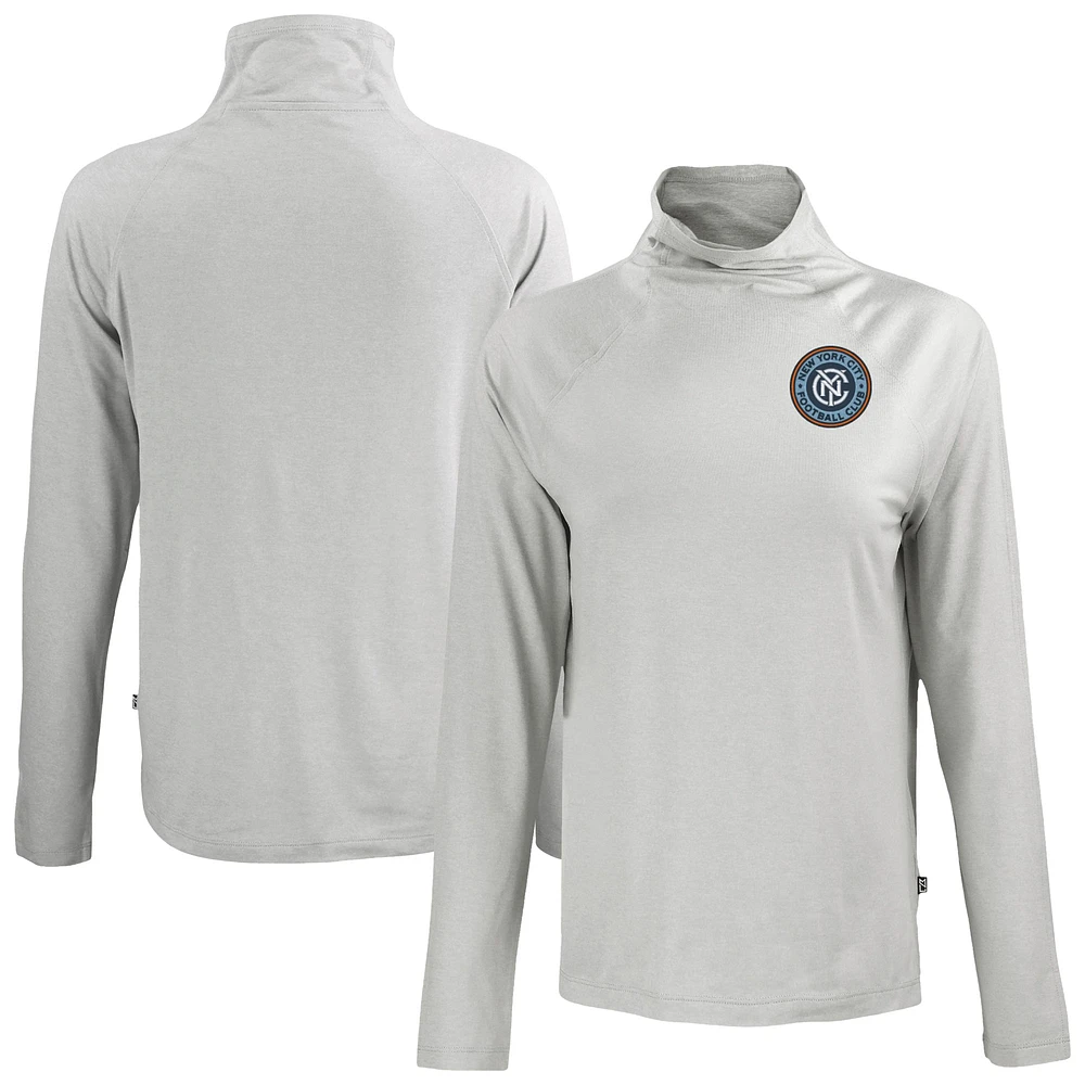 Women's Cutter & Buck Gray New York City FC Coastline Epic Comfort Eco Recycled Funnel-Neck Top
