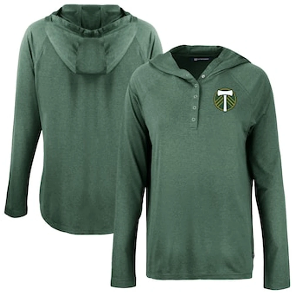 Women's Cutter & Buck Hunter Green Portland Timbers Coastline Epic Comfort Eco Recycled Quarter-Snap Raglan Hoodie Top