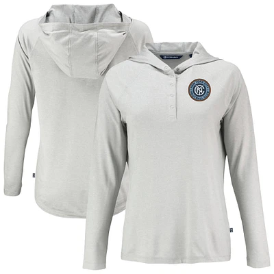Women's Cutter & Buck Gray New York City FC Coastline Epic Comfort Eco Recycled Quarter-Snap Raglan Hoodie Top
