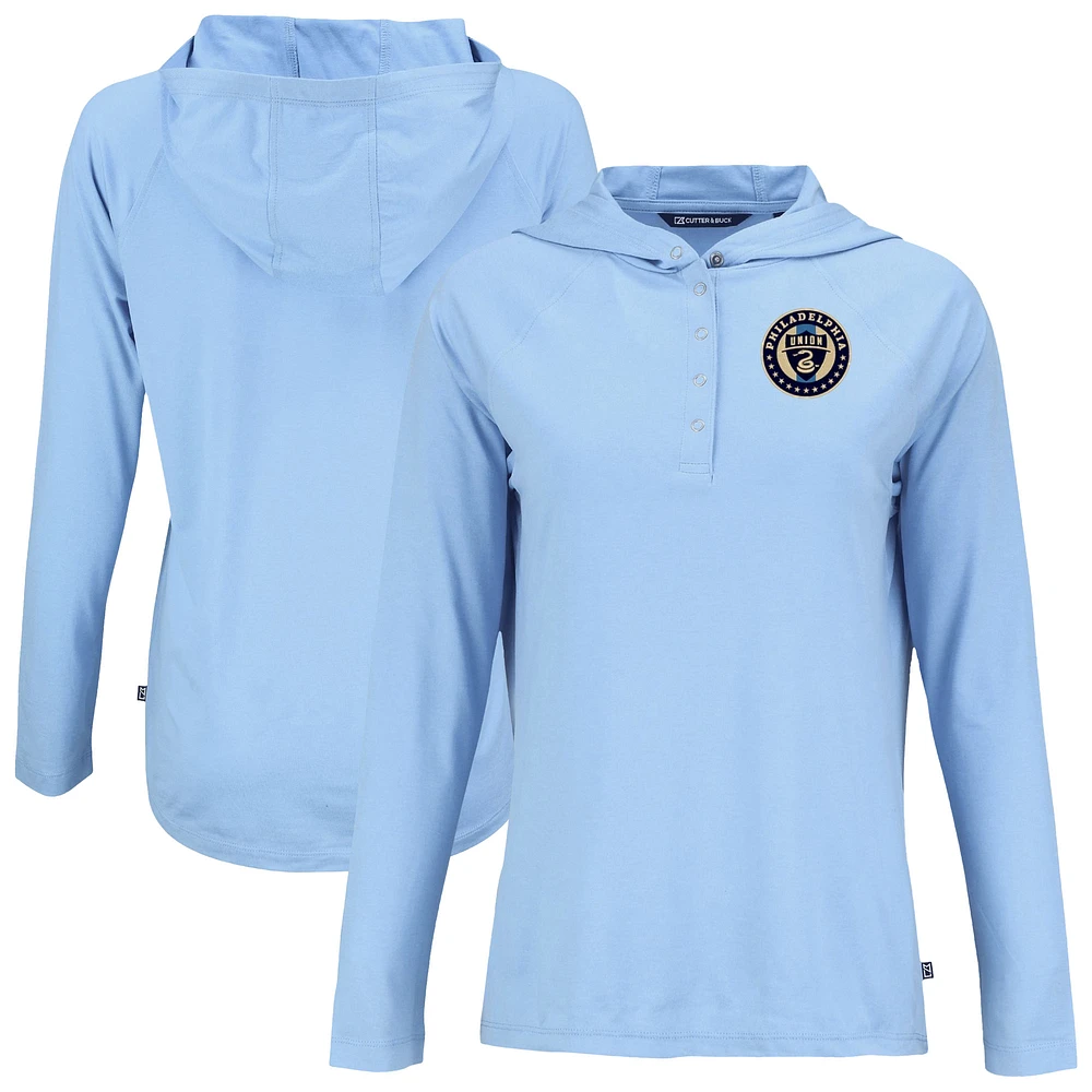 Women's Cutter & Buck Powder Blue Philadelphia Union Coastline Epic Comfort Eco Recycled Quarter-Snap Raglan Hoodie Top