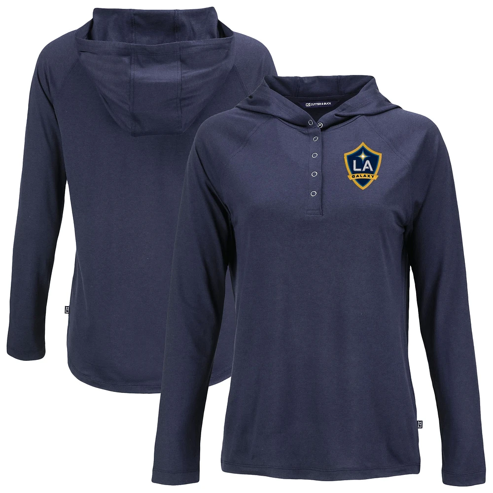 Women's Cutter & Buck Navy LA Galaxy Coastline Epic Comfort Eco Recycled Quarter-Snap Raglan Hoodie Top