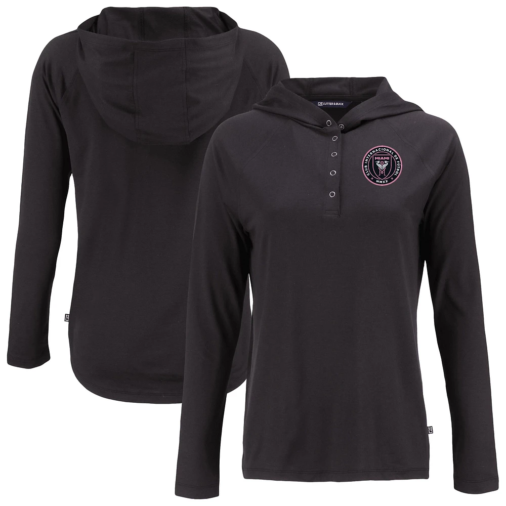Women's Cutter & Buck Inter Miami CF Coastline Epic Comfort Eco Recycled Quarter-Snap Raglan Hoodie Top