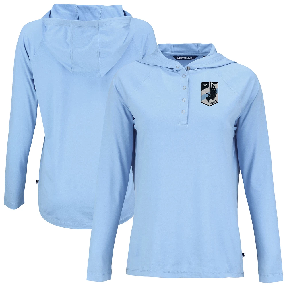 Women's Cutter & Buck Powder Blue Minnesota United FC Coastline Epic Comfort Eco Recycled Quarter-Snap Raglan Hoodie Top