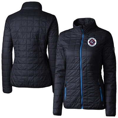 Women's Cutter & Buck Navy New England Revolution Rainier PrimaLoft Eco Insulated Full-Zip Printed Puffer Jacket