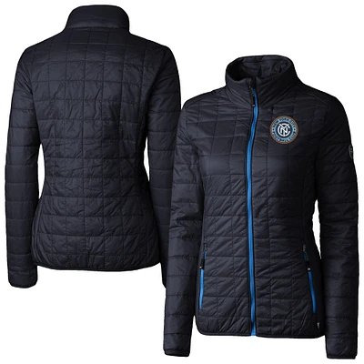 Women's Cutter & Buck Navy New York City FC Rainier PrimaLoft Eco Insulated Full-Zip Printed Puffer Jacket