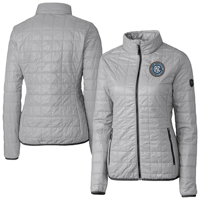 Women's Cutter & Buck Gray New York City FC Rainier PrimaLoft Eco Insulated Full-Zip Printed Puffer Jacket