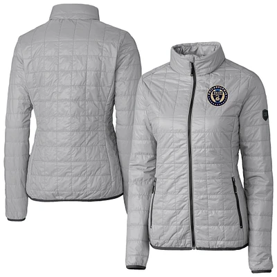 Women's Cutter & Buck Gray Philadelphia Union Rainier PrimaLoft Eco Insulated Full-Zip Printed Puffer Jacket