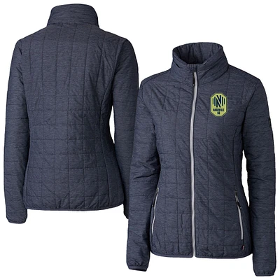 Women's Cutter & Buck Heather Navy Nashville SC Rainier PrimaLoft Eco Insulated Full-Zip Printed Puffer Jacket