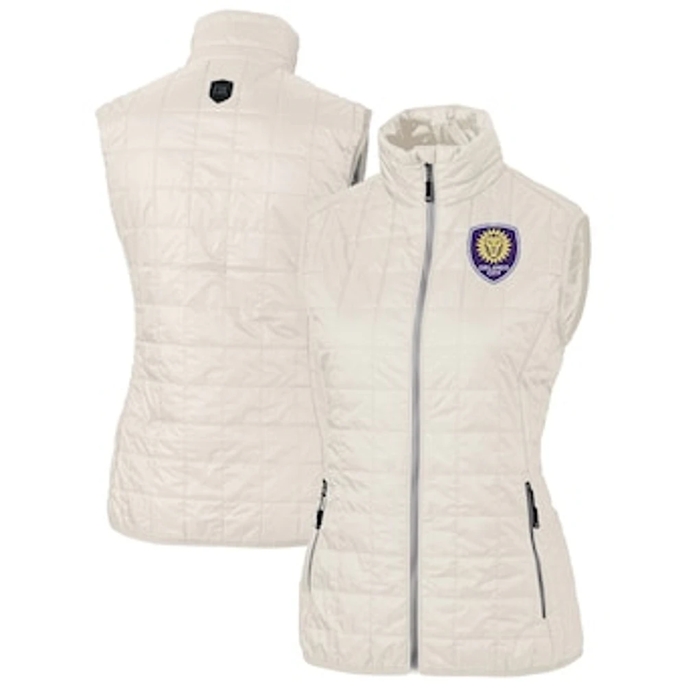Women's Cutter & Buck Oatmeal Orlando City SC Rainier PrimaLoft Eco Insulated Full-Zip Printed Puffer Vest