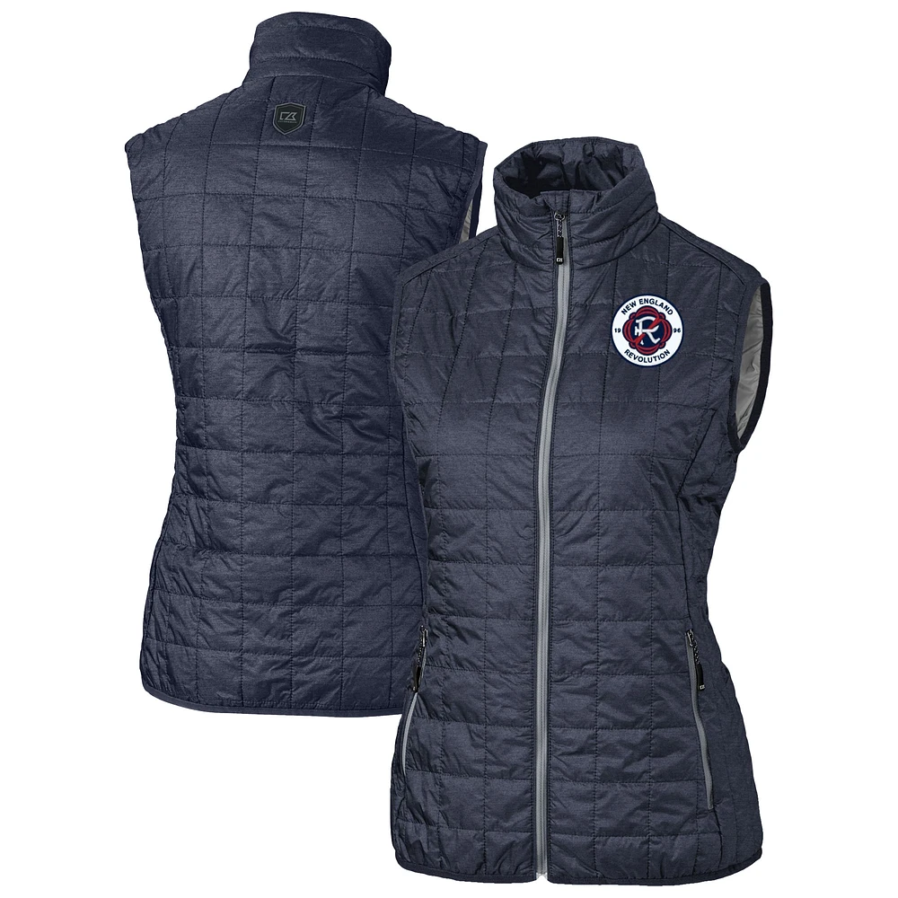Women's Cutter & Buck Heather Black New England Revolution Rainier PrimaLoft Eco Insulated Full-Zip Printed Puffer Vest