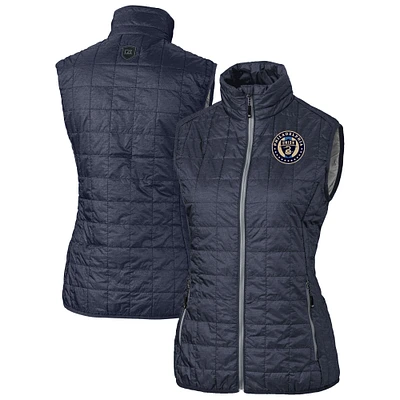 Women's Cutter & Buck Heather Black Philadelphia Union Rainier PrimaLoft Eco Insulated Full-Zip Printed Puffer Vest