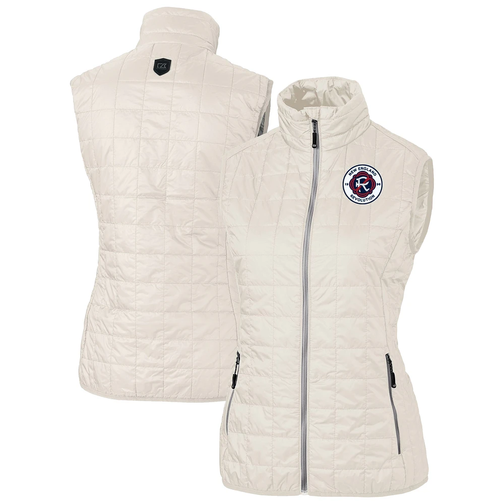 Women's Cutter & Buck Oatmeal New England Revolution Rainier PrimaLoft Eco Insulated Full-Zip Printed Puffer Vest