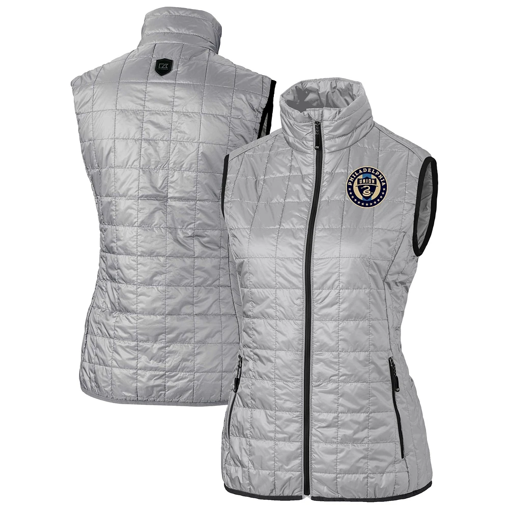 Women's Cutter & Buck Gray Philadelphia Union Rainier PrimaLoft Eco Insulated Full-Zip Printed Puffer Vest