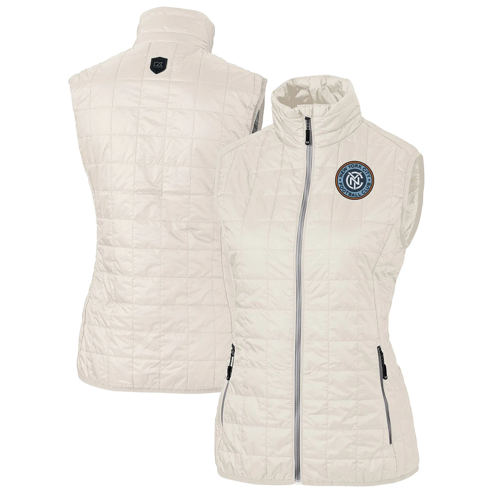 Women's Cutter & Buck Oatmeal New York City FC Rainier PrimaLoft Eco Insulated Full-Zip Printed Puffer Vest