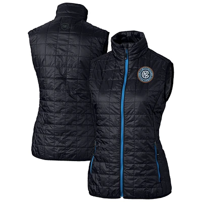 Women's Cutter & Buck Navy New York City FC Rainier PrimaLoft Eco Insulated Full-Zip Printed Puffer Vest