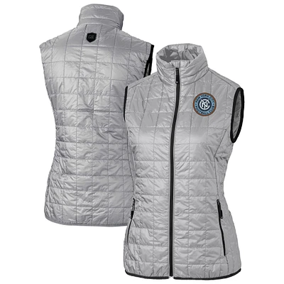 Women's Cutter & Buck Gray New York City FC Rainier PrimaLoft Eco Insulated Full-Zip Printed Puffer Vest