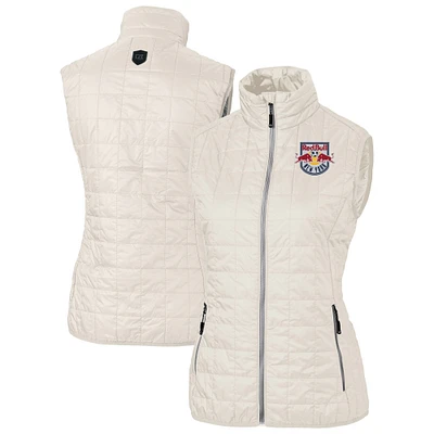 Women's Cutter & Buck Oatmeal New York Red Bulls Rainier PrimaLoft Eco Insulated Full-Zip Printed Puffer Vest